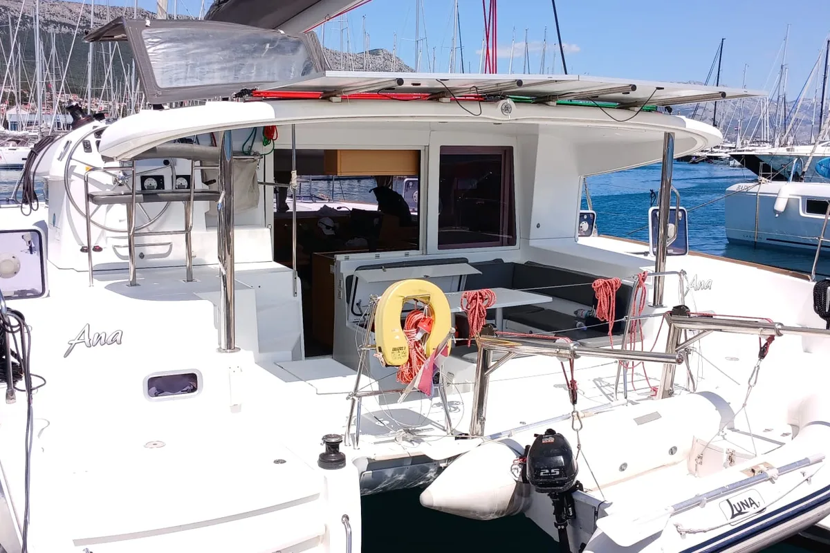 Deck of Ana, a Lagoon 400 S2 catamaran at Grad Kaštela, Croatia