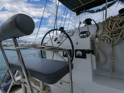 Cockpit of Ana, a Lagoon 400 S2 catamaran at Grad Kaštela, Croatia