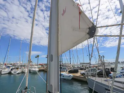 Deck of Blue Sky, a Dufour 412 sailboat at Figari/Golfo Aranci, Italy