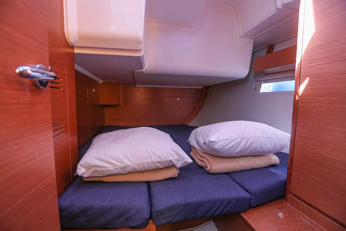 Cabin on Blue Sky, a Dufour 412 sailboat at Figari/Golfo Aranci, Italy