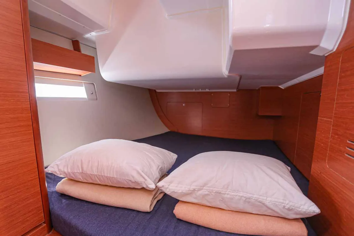 Cabin on Blue Sky, a Dufour 412 sailboat at Figari/Golfo Aranci, Italy