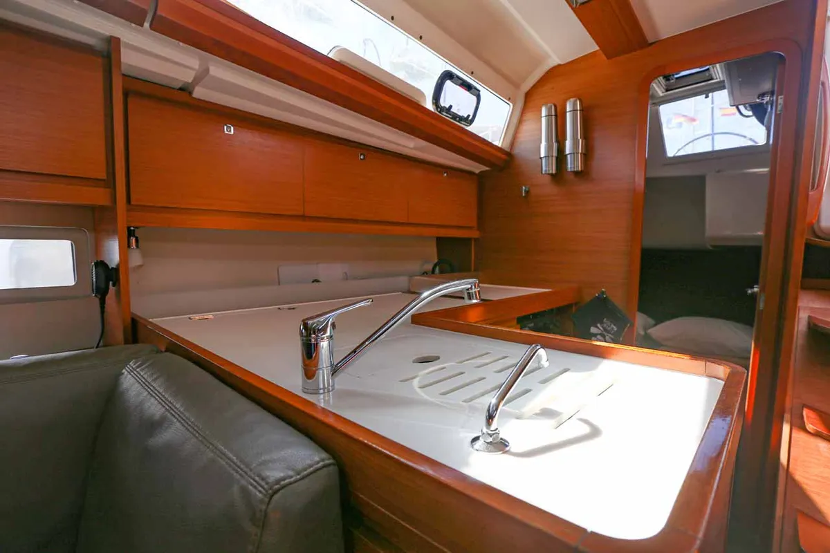 Galley of Blue Sky, a Dufour 412 sailboat at Figari/Golfo Aranci, Italy