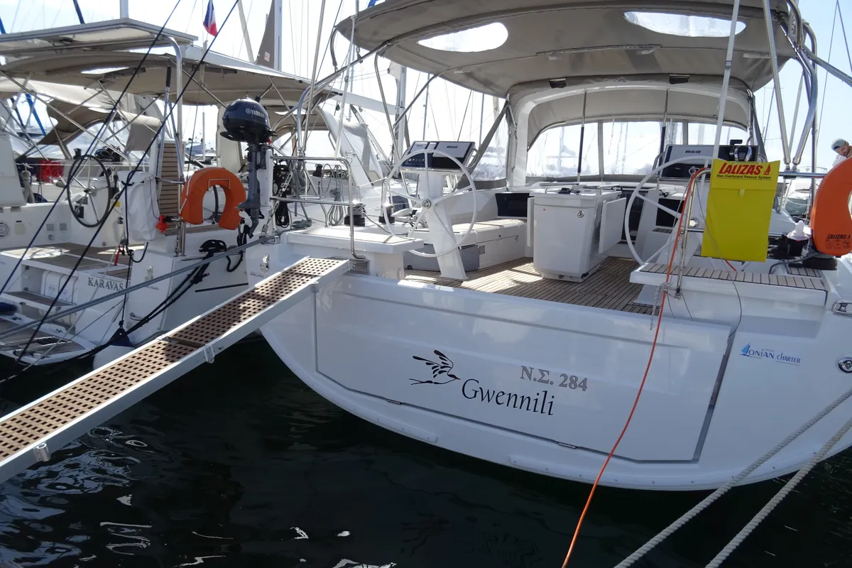 Exterior view of Gwennili/Owners Version, a Beneteau Oceanis 46.1 sailboat at Athens, Greece