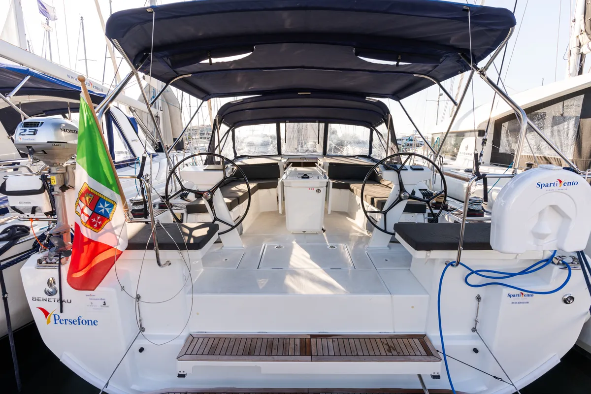 Cockpit of Persefone - Comfort line, a Beneteau Oceanis 46.1 sailboat at Olbia, Italy