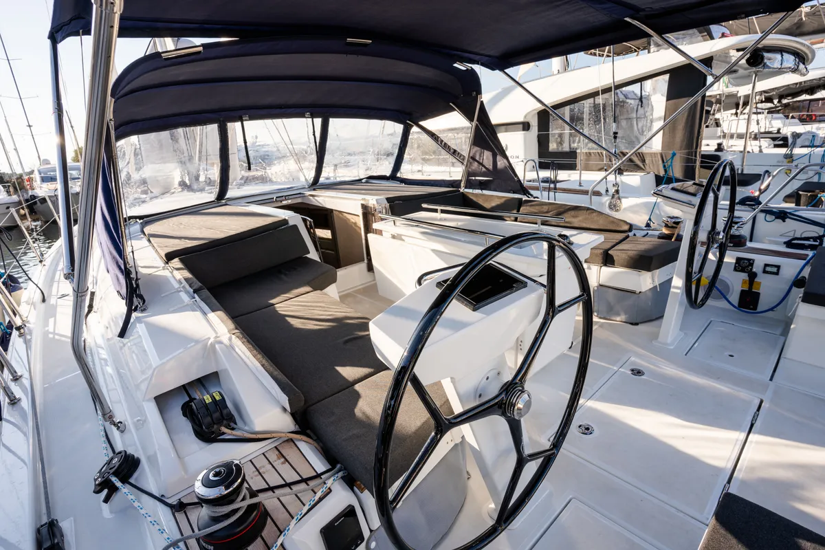 Cockpit of Persefone - Comfort line, a Beneteau Oceanis 46.1 sailboat at Olbia, Italy