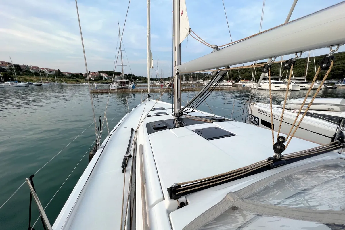 Deck of Kaja, a Dufour 430 GL sailboat at Grad Pula, Croatia