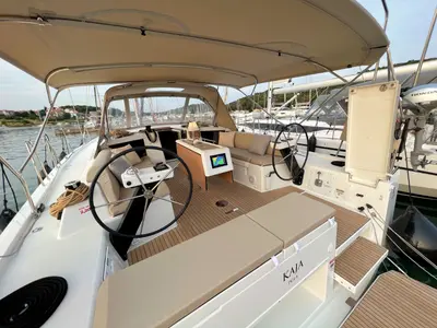 Cockpit of Kaja, a Dufour 430 GL sailboat at Grad Pula, Croatia