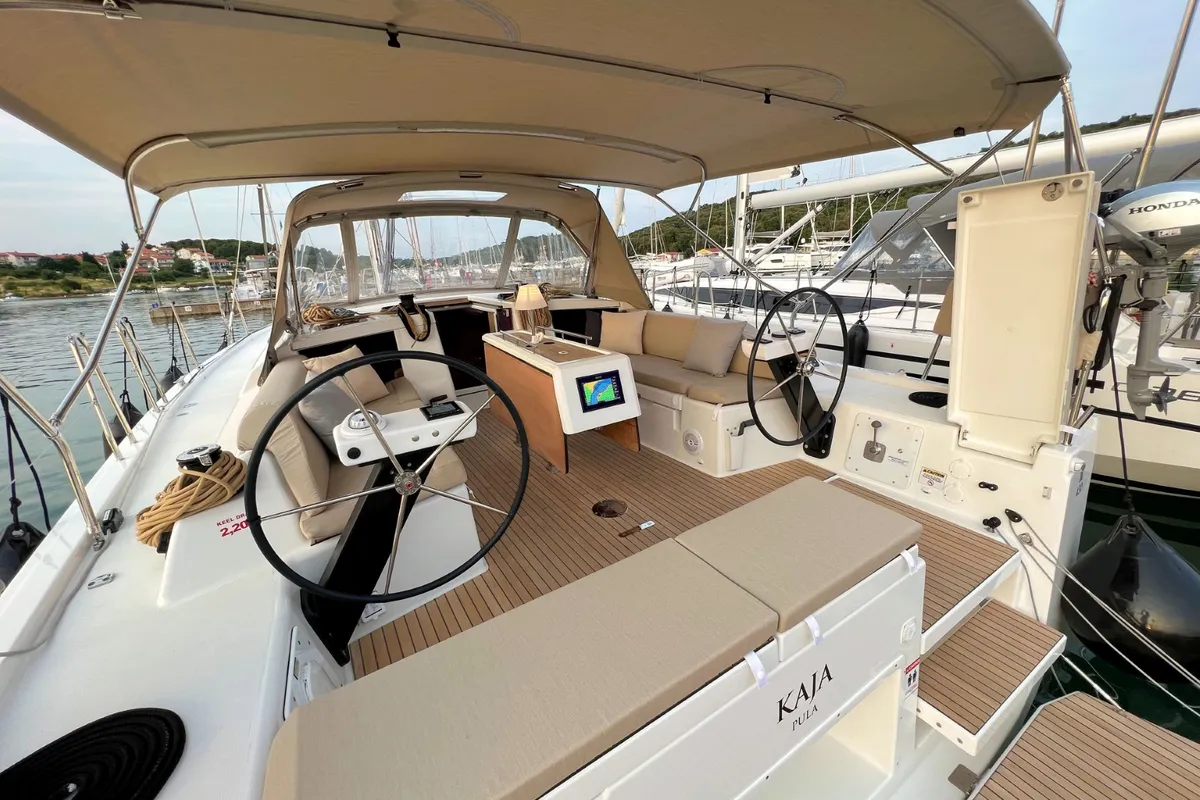 Cockpit of Kaja, a Dufour 430 GL sailboat at Grad Pula, Croatia