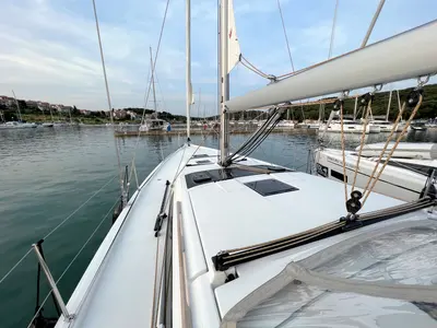 Deck of Dufour 430 GL, a sailboat at Pula, Croatia