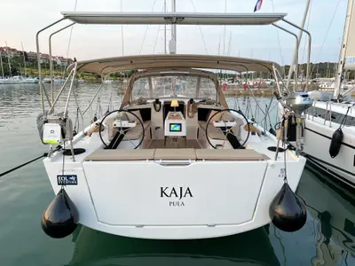 Cockpit of Dufour 430 GL, a sailboat at Pula, Croatia