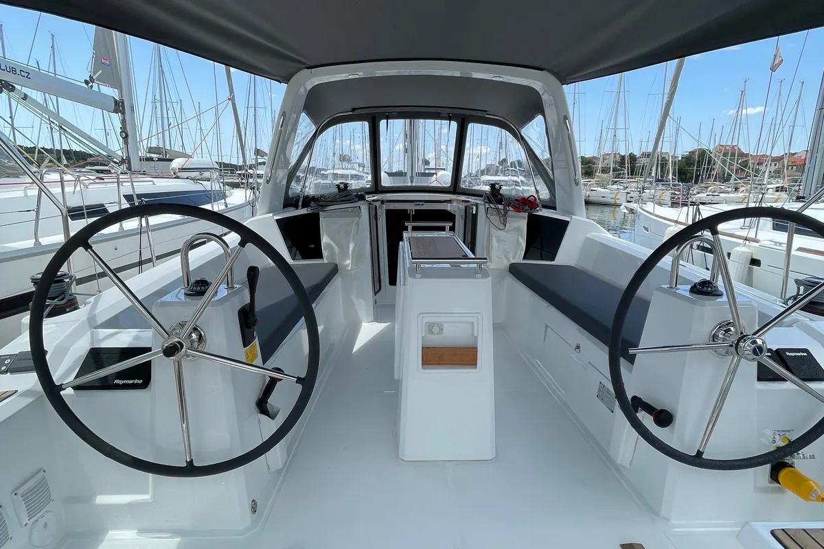 Cockpit of Cocco, a Beneteau Oceanis 38.1 sailboat at Grad Šibenik, Croatia