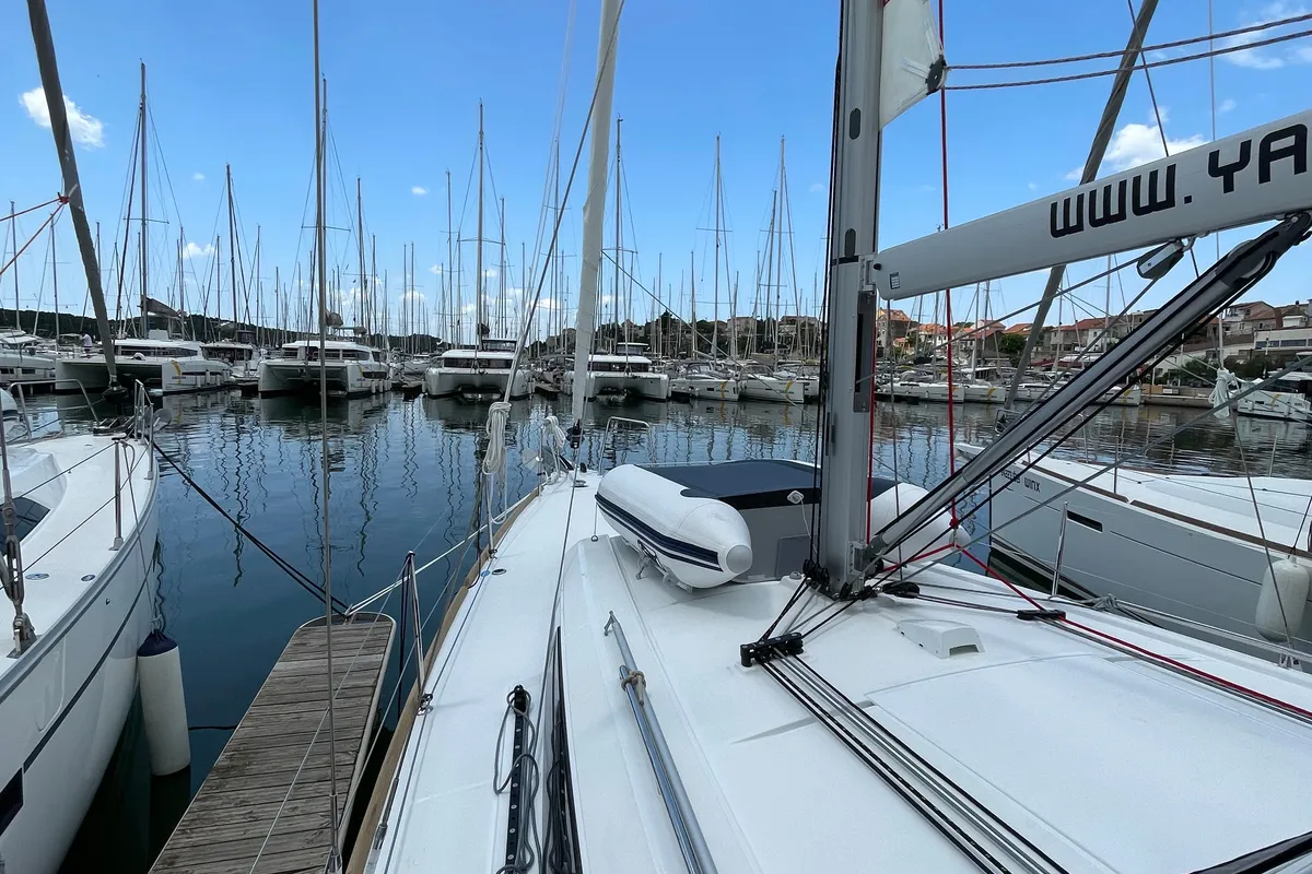 Deck of Cocco, a Beneteau Oceanis 38.1 sailboat at Grad Šibenik, Croatia