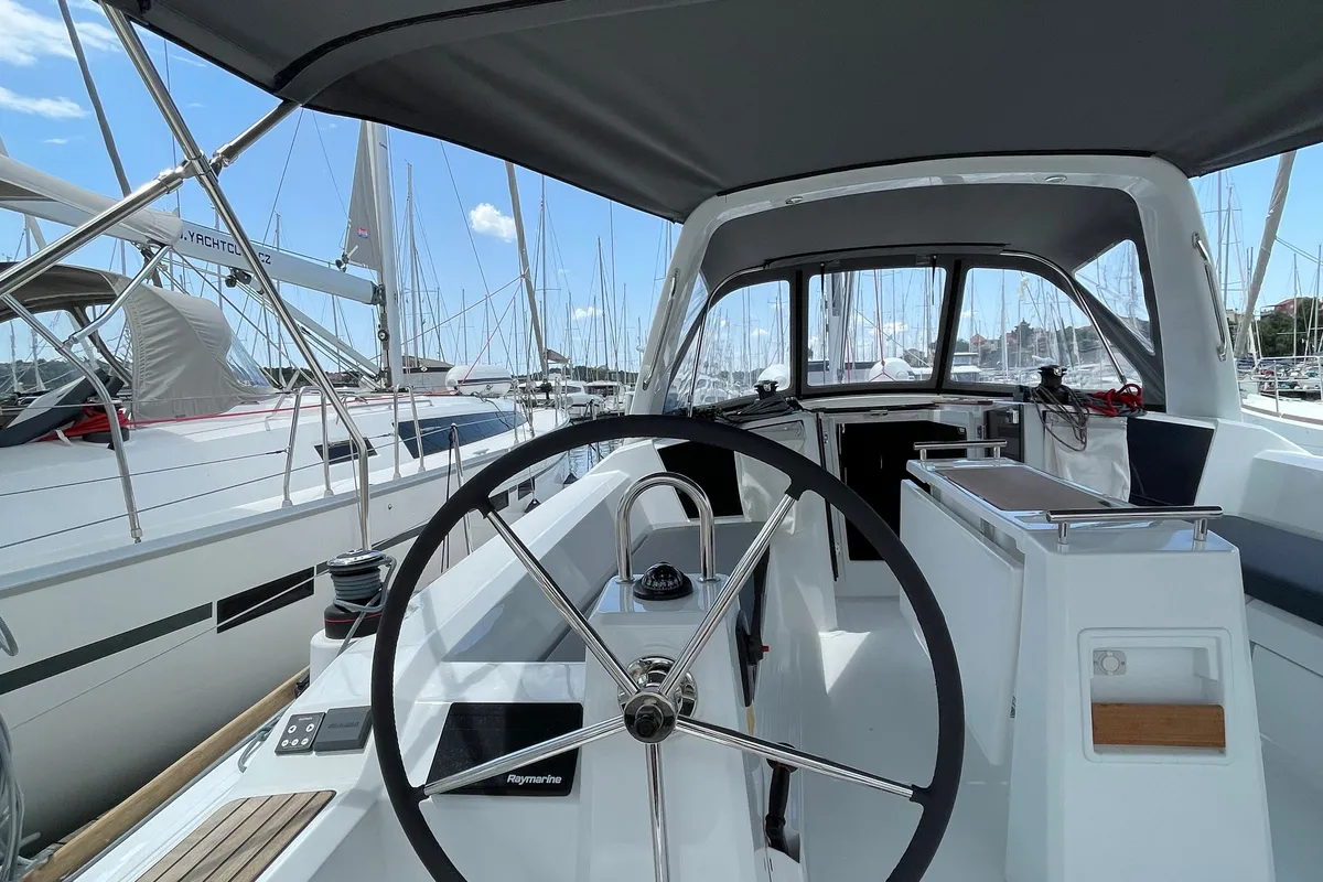 Cockpit of Cocco, a Beneteau Oceanis 38.1 sailboat at Grad Šibenik, Croatia