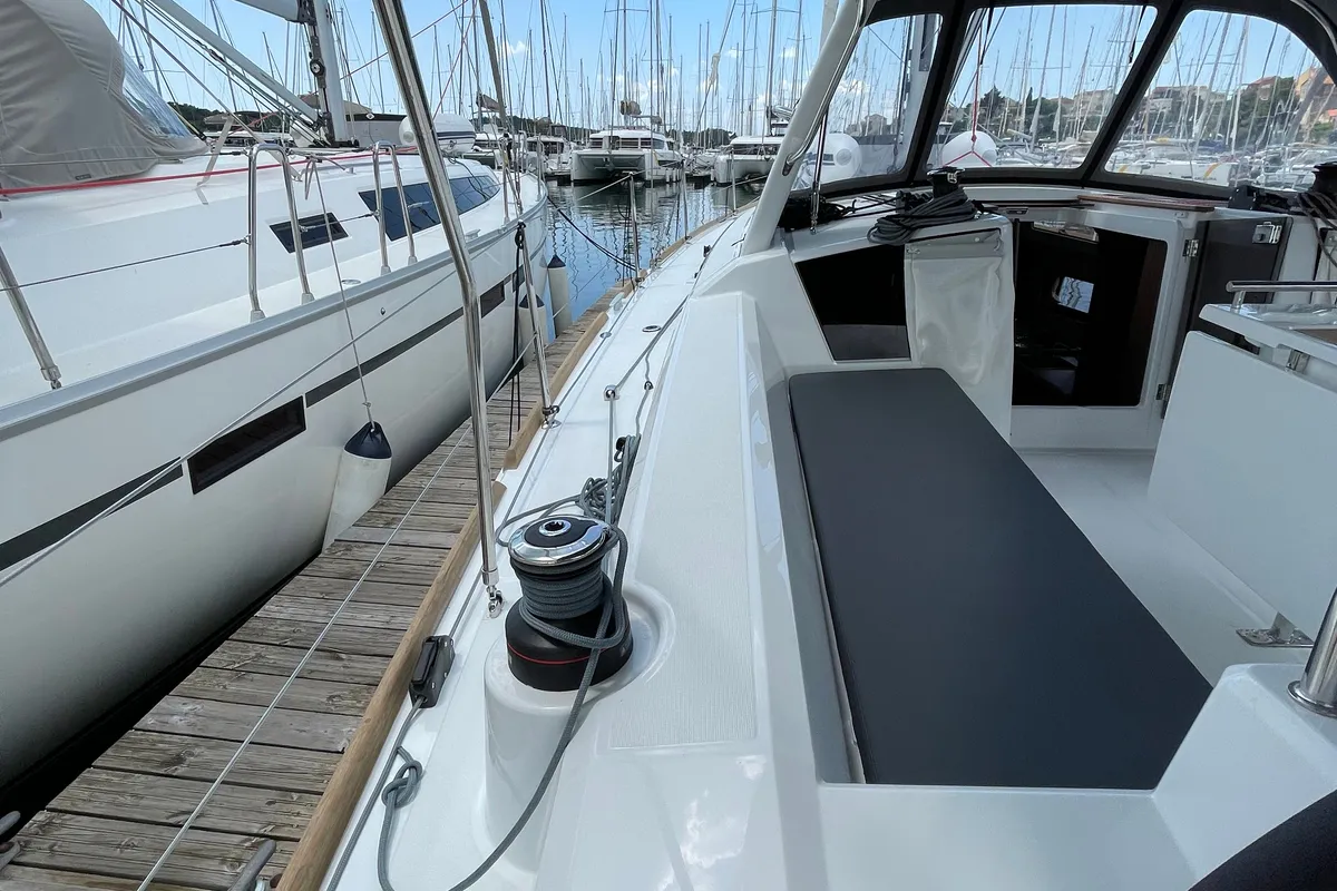 Deck of Cocco, a Beneteau Oceanis 38.1 sailboat at Grad Šibenik, Croatia