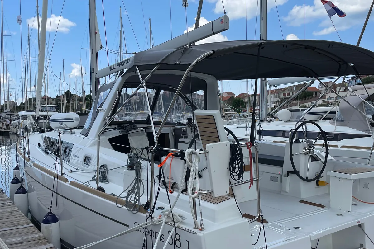 Exterior view of Cocco, a Beneteau Oceanis 38.1 sailboat at Grad Šibenik, Croatia