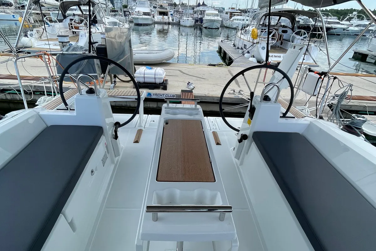 Cockpit of Cocco, a Beneteau Oceanis 38.1 sailboat at Grad Šibenik, Croatia