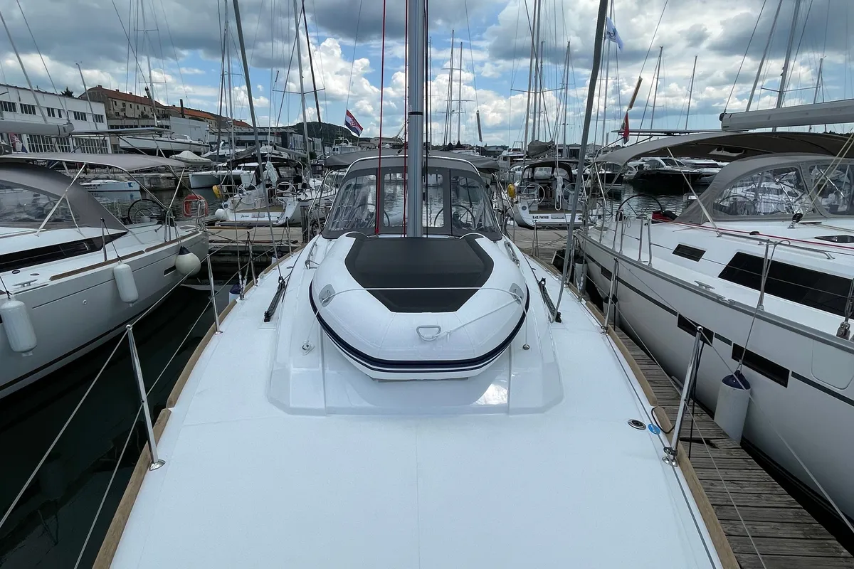 Exterior view of Cocco, a Beneteau Oceanis 38.1 sailboat at Grad Šibenik, Croatia