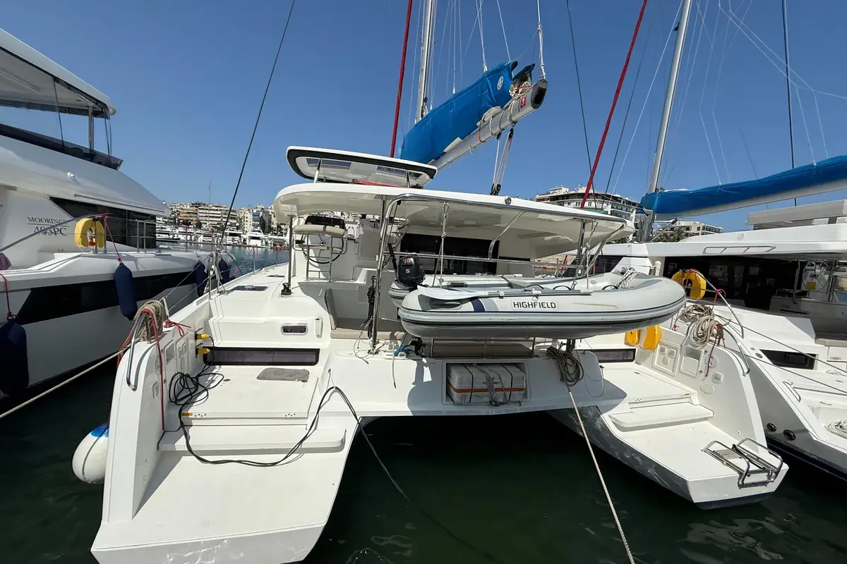 Exterior view of Orion, a Lagoon 42 catamaran at Grad Pula, Croatia