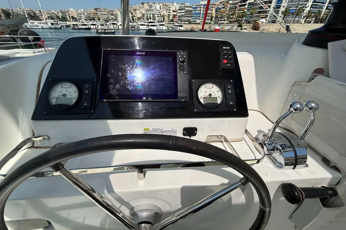 Cockpit of Orion, a Lagoon 42 catamaran at Grad Pula, Croatia