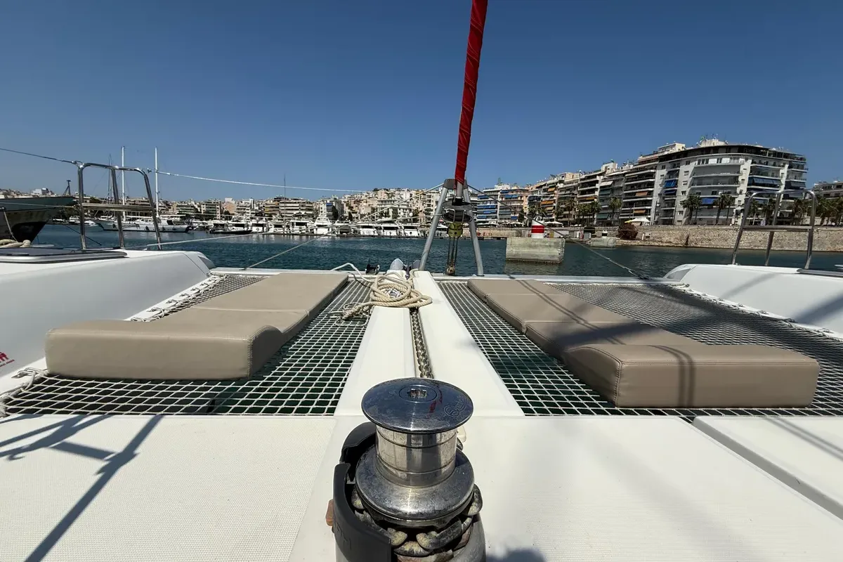 Deck of Orion, a Lagoon 42 catamaran at Grad Pula, Croatia