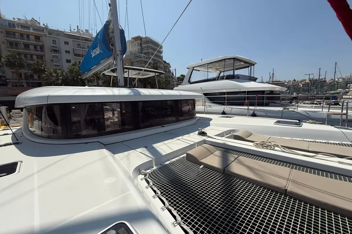 Exterior view of Orion, a Lagoon 42 catamaran at Grad Pula, Croatia