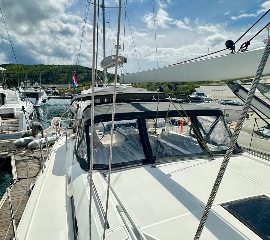 Deck of Full Moon, a Beneteau Oceanis 51.1 sailboat at Primošten, Croatia