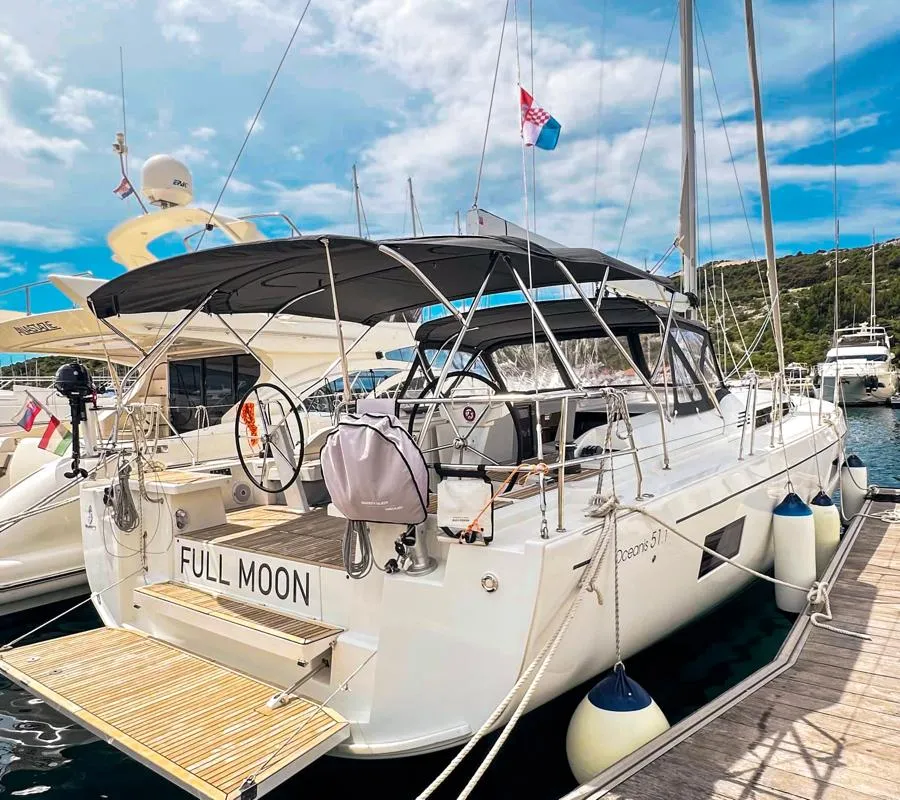 Exterior view of Full Moon, a Beneteau Oceanis 51.1 sailboat at Primošten, Croatia