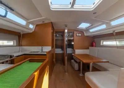 Salon of Ecume, a Jeanneau Sun Odyssey 440 sailboat at Lavrion, Greece