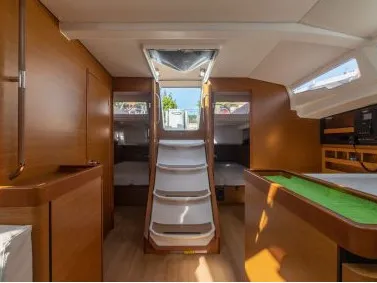 Salon of Ecume, a Jeanneau Sun Odyssey 440 sailboat at Lavrion, Greece
