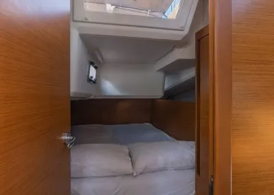 Cabin on Ecume, a Jeanneau Sun Odyssey 440 sailboat at Lavrion, Greece