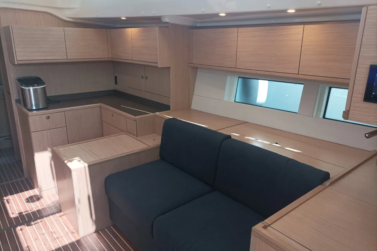 Salon of Olimp, a Bavaria C57 sailboat at Split, Croatia