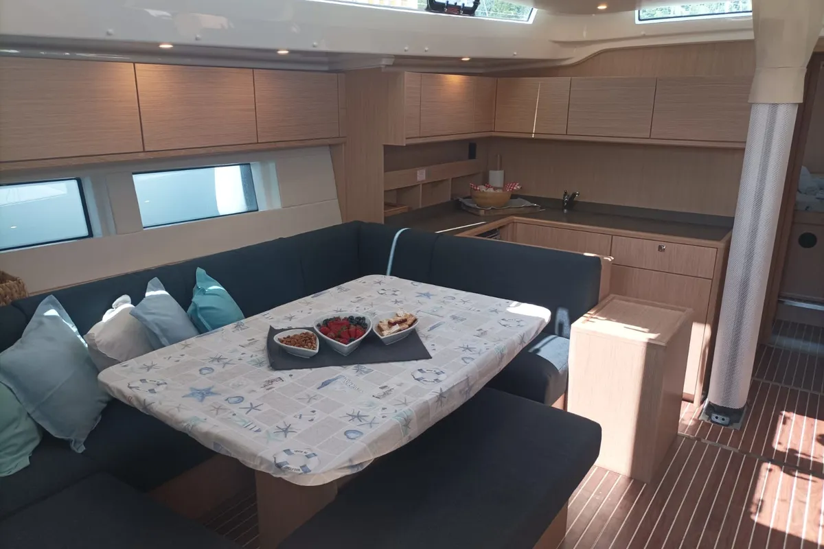 Salon of Olimp, a Bavaria C57 sailboat at Split, Croatia