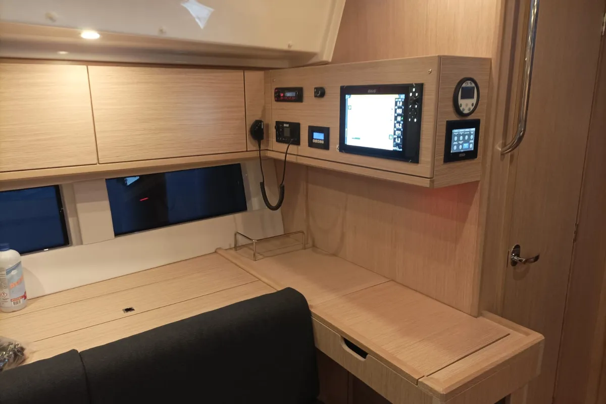 Cockpit of Olimp, a Bavaria C57 sailboat at Split, Croatia