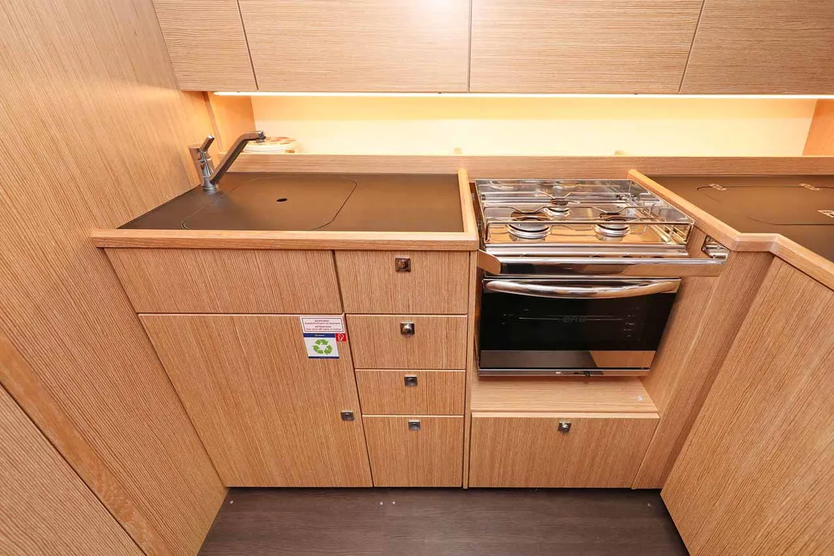 Galley of Noana, a Bavaria C42 sailboat at Grad Trogir, Croatia