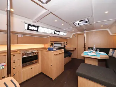 Galley of Noana, a Bavaria C42 sailboat at Grad Trogir, Croatia