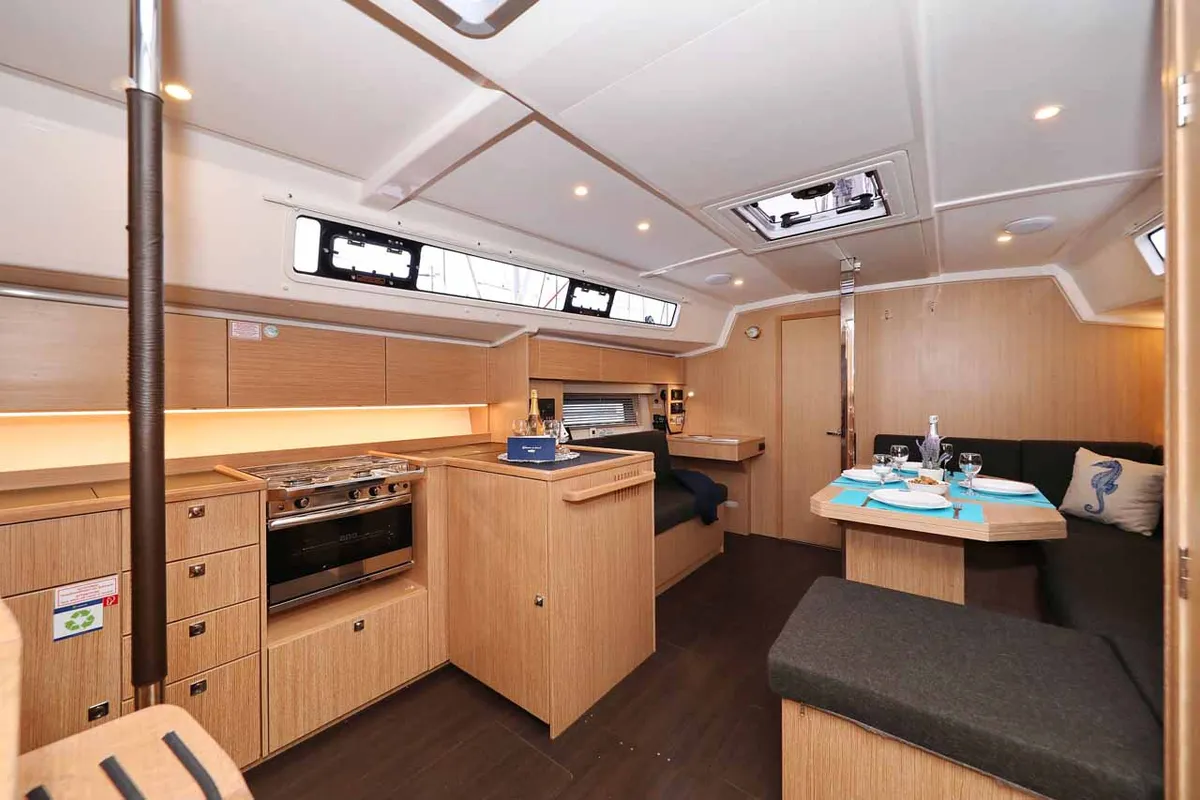 Galley of Noana, a Bavaria C42 sailboat at Grad Trogir, Croatia