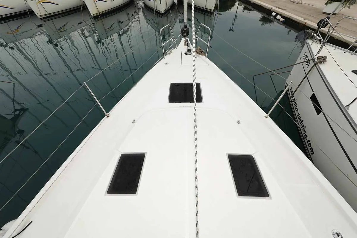 Deck of Noana, a Bavaria C42 sailboat at Grad Trogir, Croatia