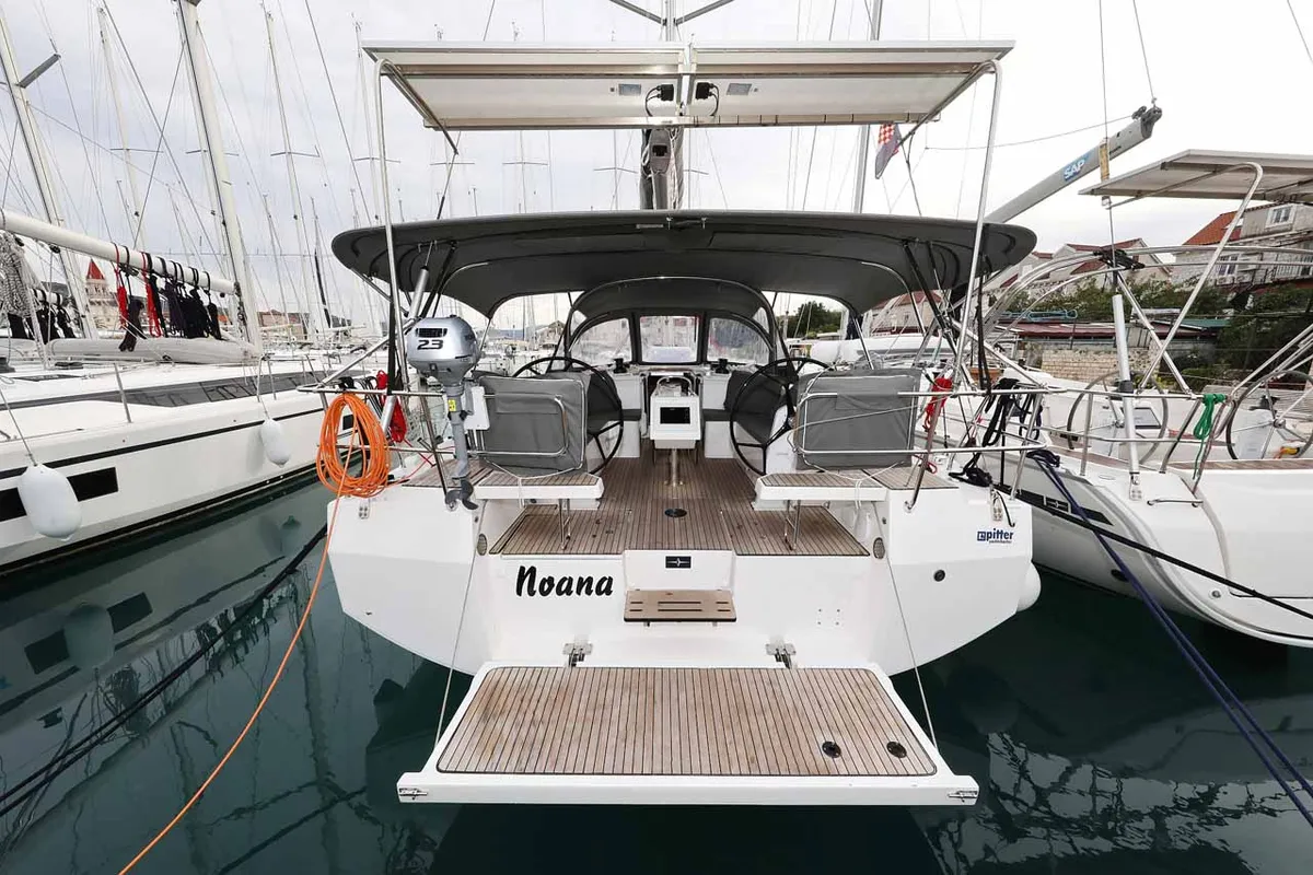 Exterior view of Noana, a Bavaria C42 sailboat at Grad Trogir, Croatia