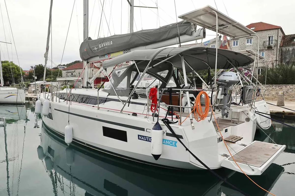 Exterior view of Noana, a Bavaria C42 sailboat at Grad Trogir, Croatia