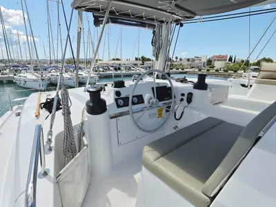 Cockpit of Breeze, a Bali 4.4 catamaran at Općina Sukošan, Croatia