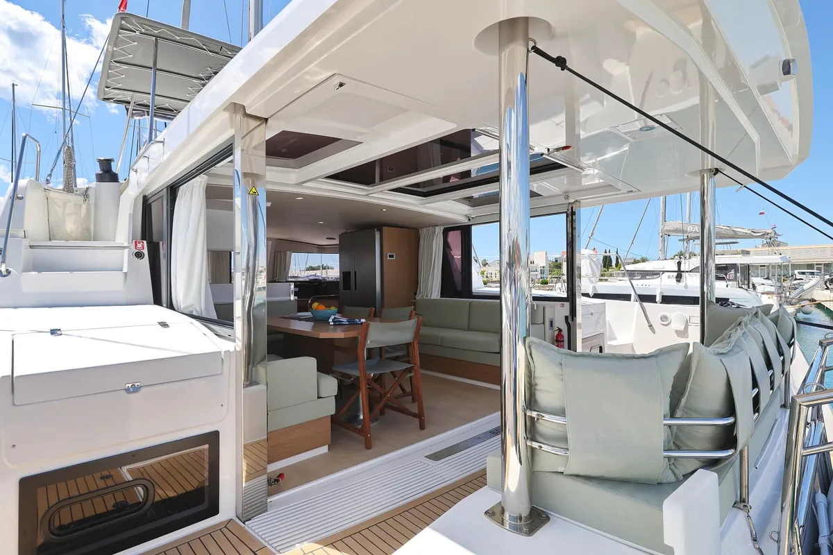 Deck of Breeze, a Bali 4.4 catamaran at Općina Sukošan, Croatia