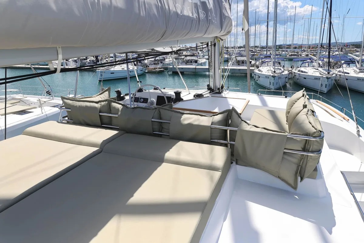 Deck of Breeze, a Bali 4.4 catamaran at Općina Sukošan, Croatia