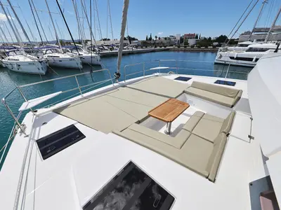 Deck of Breeze, a Bali 4.4 catamaran at Općina Sukošan, Croatia