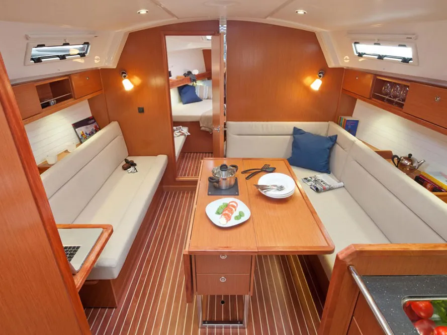 Salon of Kiwi, a Bavaria 36 sailboat at Kalkara, Malta