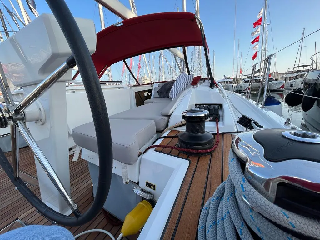 Cockpit of Olma, a Beneteau Oceanis 46.1 sailboat at Split, Croatia