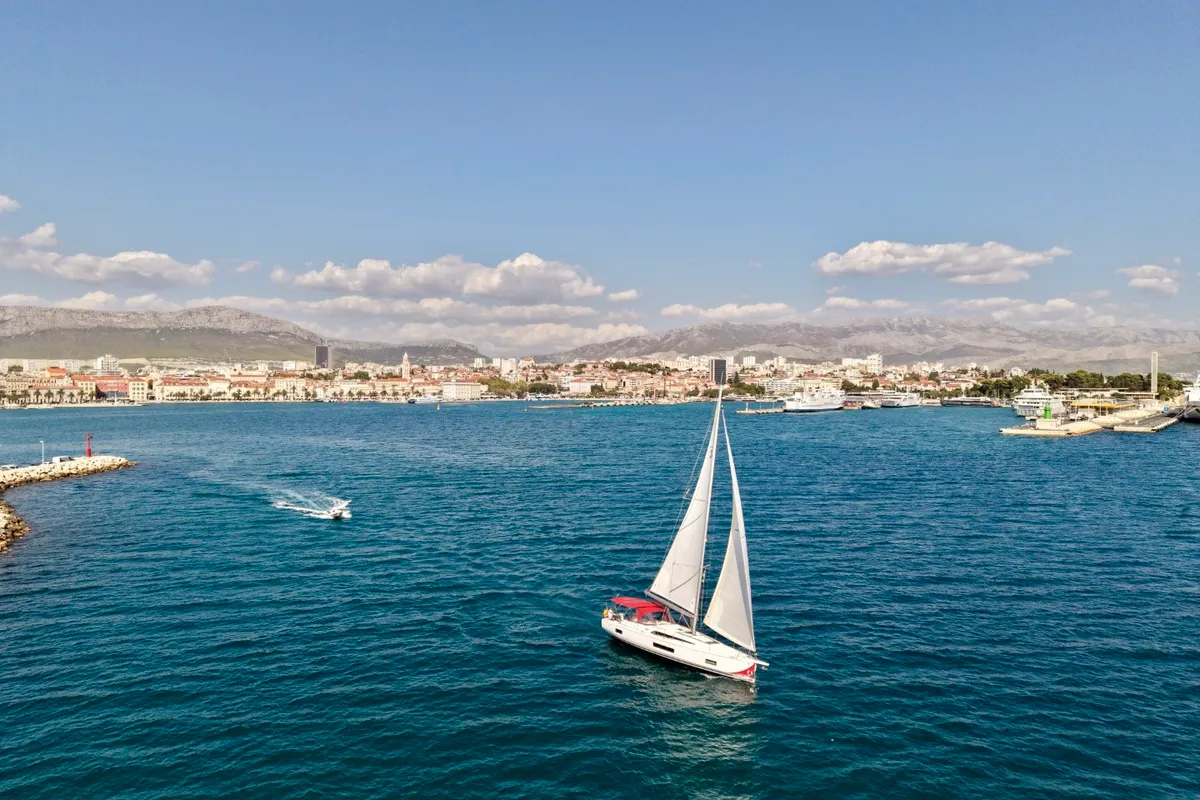 Exterior view of Olma, a Beneteau Oceanis 46.1 sailboat at Split, Croatia