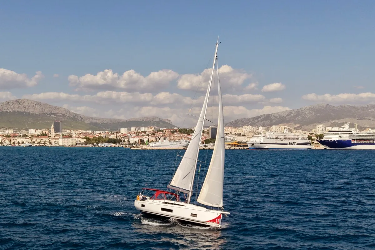 Exterior view of Olma, a Beneteau Oceanis 46.1 sailboat at Split, Croatia