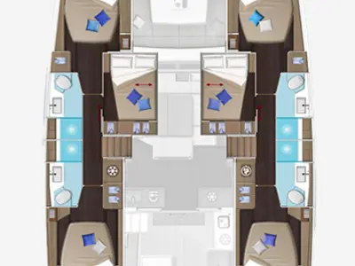 Floor plan of Escapade, a Lagoon 51 catamaran at Road Town, British Virgin Islands