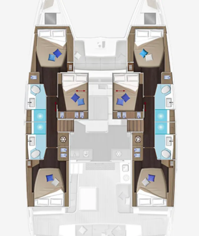 Floor plan of Escapade, a Lagoon 51 catamaran at Road Town, British Virgin Islands
