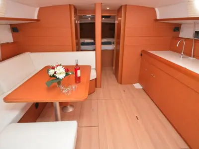 Salon of Black Kiss, a Jeanneau Sun Odyssey 479 sailboat at Dubrovnik, Croatia